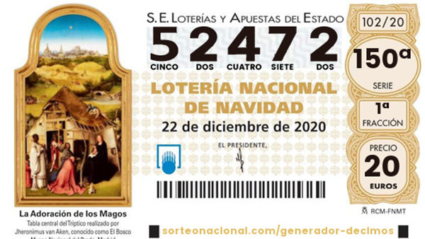 El tercer premio de la Lotería de Navidad 2020 cae en Barbate, Antas y Peñarroya Pueblo Nuevo con el 52472