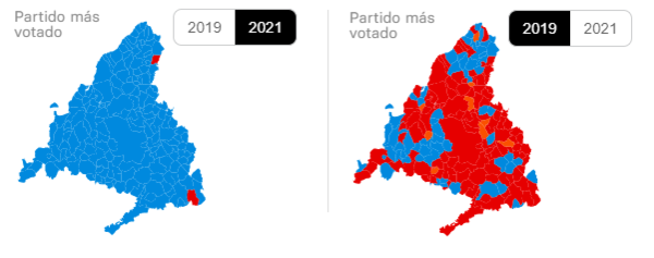 Mapa comparativo de elecciones Madrid