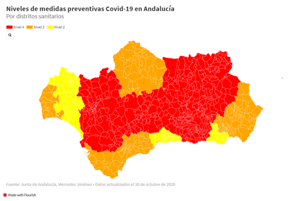 Interactivo: Así están los niveles preventivos en los municipios de Andalucía