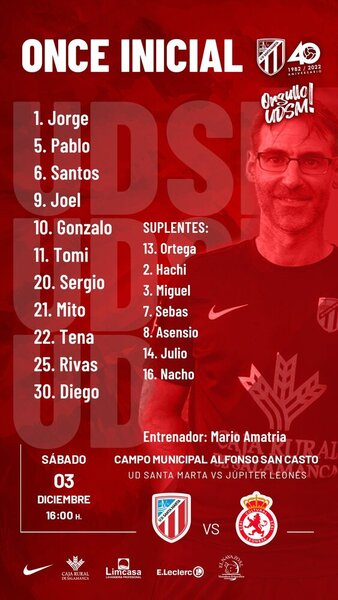 Este es el once de la UD Santa Marta