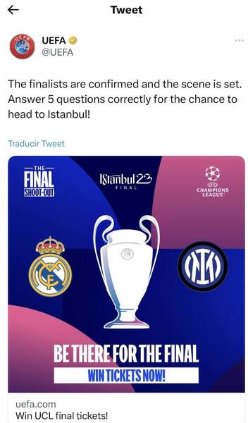 El tuit de la UEFA dando por finalista al Real Madrid