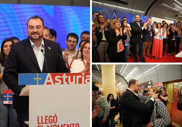 Adrián Barbón tras su comparecencia después de resultar ganador de las elecciones en Asturias. Fotos: Álex Piña