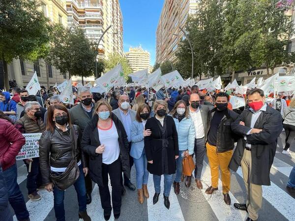Por parte del PP también han acudido a la manifestación por el campo varios dirigentes locales, como Noelia Arroyo, alcaldesa de Cartagena; José Miguel Luengo, alcalde de San Javier; y Fulgencio Gil, ex primer edil de Lorca.